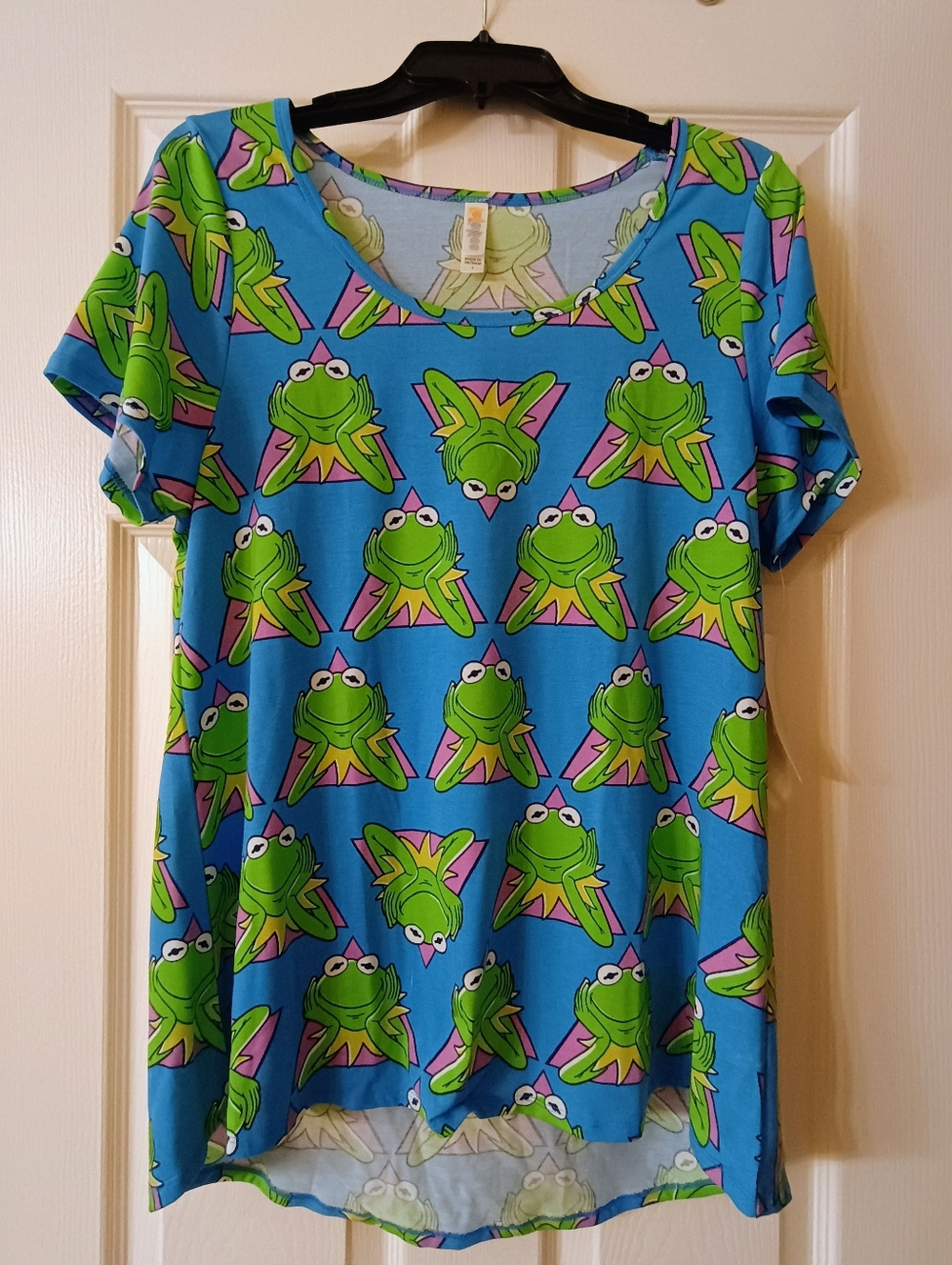 LuLaRoe Kermit the Frog Print Blue Tee Size L